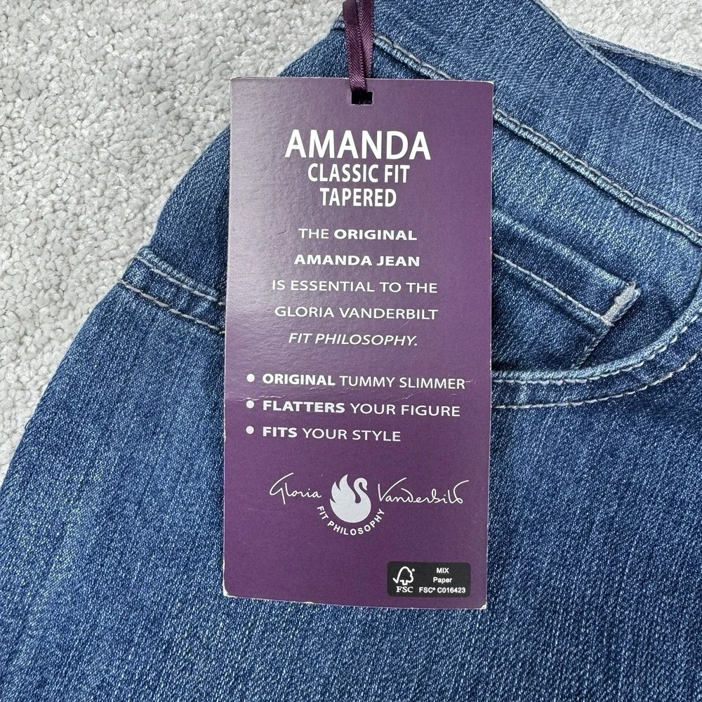 Gloria Vanderbilt Amanda Jeans Womens 16 Blue Tapered Phoenix Wash Classic Fit